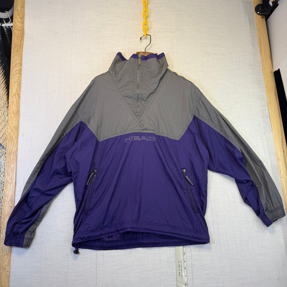 Vtg Head Quarter Zip Windbreaker Purple‎ Grey Mens XL Colorblock Pullover Jacket